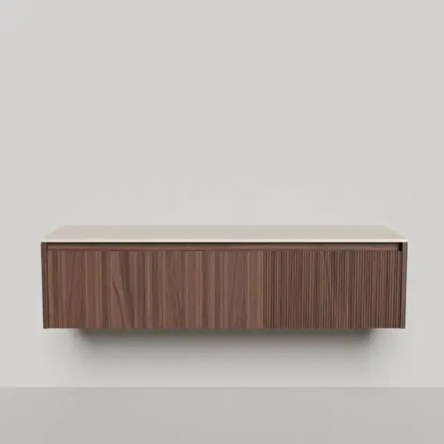 Salini Domino Тумба со столешницей, 160х50х40см., из S-Stone в сборе, крепеж; сифон; фасад: шпон орех, столешница: Ral9001