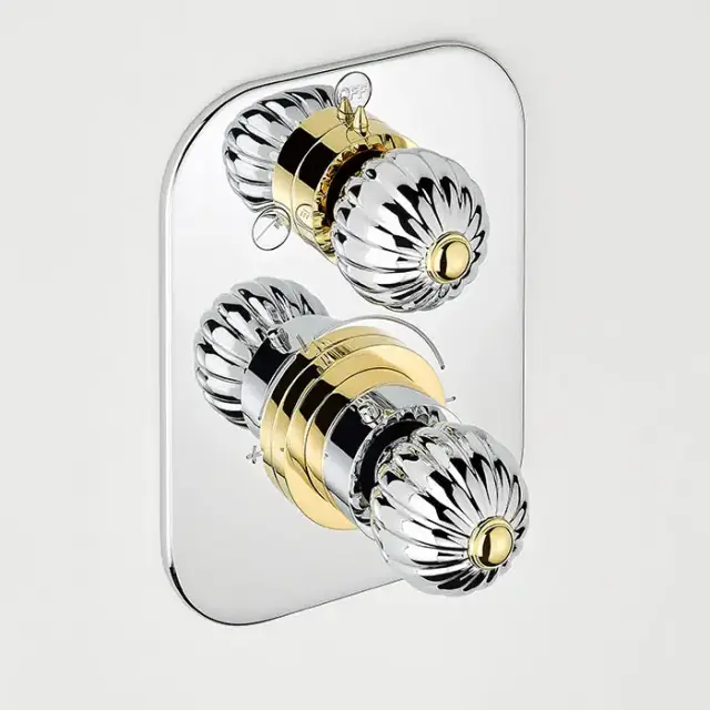 THG Mandarine metal Смеситель для душа встраиваемый, термостатический, с переключателем на 2 положения, внешняя часть, цвет: хром/золото
