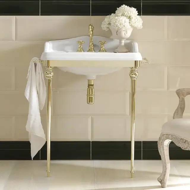 3SC Consolle Консоль Dandy 98х56хh104см, с раковиной LA02, сифоном и полотенцедердателями, напольный, цвет: золото 24к. Lucido