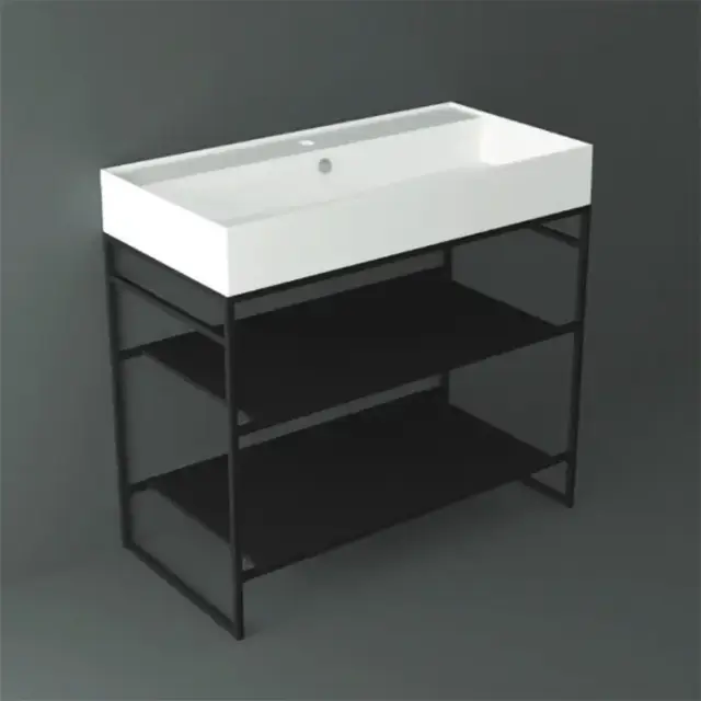 Simas Agile Структура металлическая 91x46xh72см, напольная, для раковины с 1 отв., AG91, с 2 полками, цвет: черный матовый