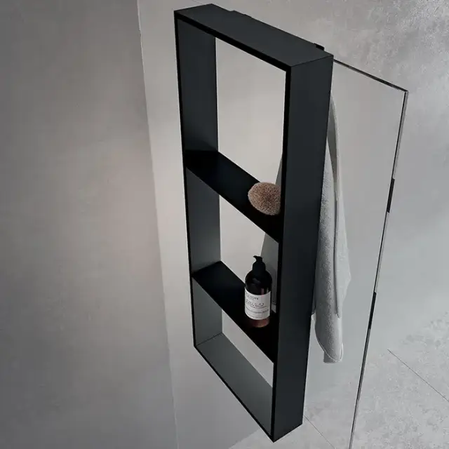 Novellini Kuadra Аксессуары для кабины 35х90cм., с 3 внутренними полками и внешним крючком, для крепления на стекло, цвет: черный матовый