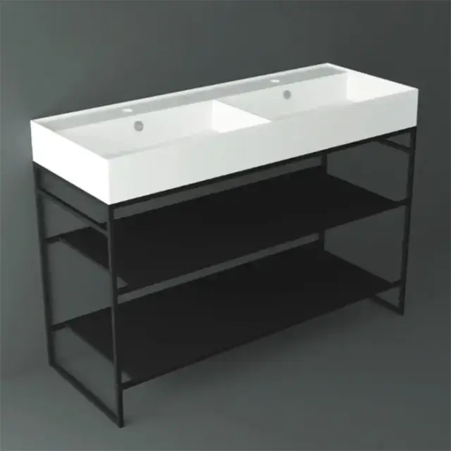 Simas Agile Структура металлическая 121x46xh72см, напольная, для раковины с 1 отв., AG121, с 2 полками, цвет: черный матовый