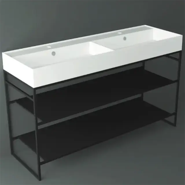 Simas Agile Структура металлическая 141x46xh72см, напольная, для раковины с 1 отв., AG141, с 2 полками, цвет: черный матовый