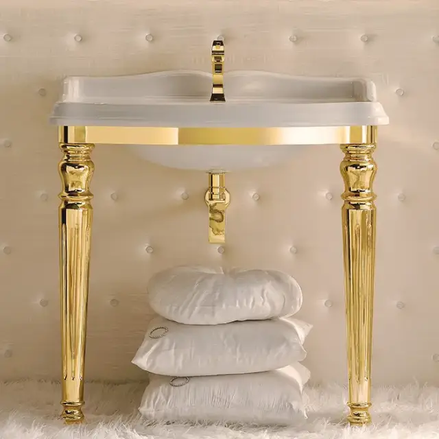 3SC Consolle Консоль King 90х56хh97см, с раковиной LA02 и сифоном, напольная, цвет: золото 24к. Lucido