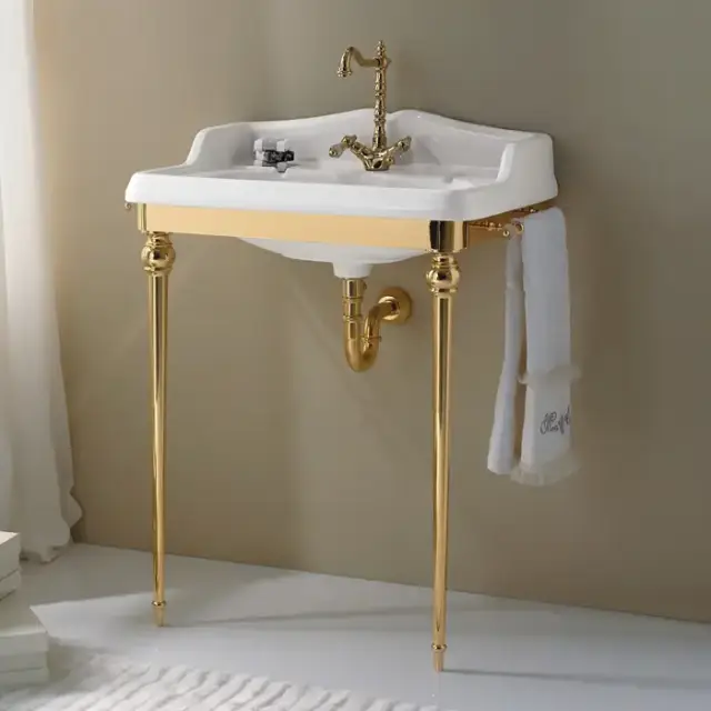 3SC Consolle Консоль Boheme 85х54хh104см, с раковиной LA01, сифоном и полотенцедердателями, напольная, цвет: золото 24к. Lucido