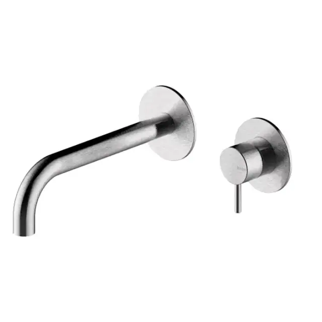 Bossini Nobu Смеситель настенный, на 2 отверстия, с изливом 190 mм, без донного клапана, цвет: нержавеющая сталь