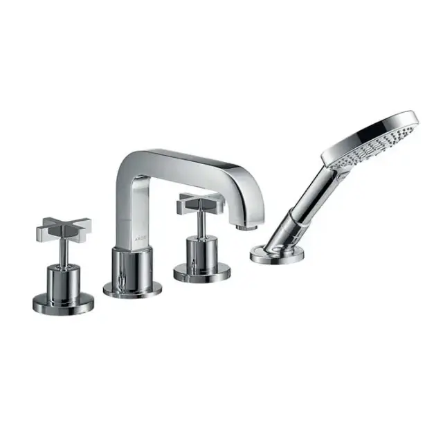 Axor Citterio, Смеситель для ванны, на 4 отверстия, монтаж на плитку, с крестовыми рукоятками, внешняя часть, цвет: хром