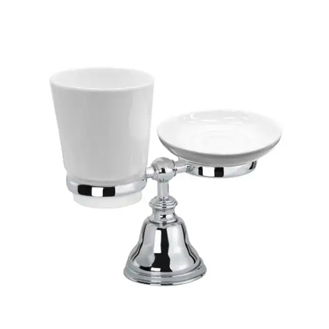 TW Harmony 141, настольный держатель с мыльницей и стаканом, керамика (бел), цвет: хром