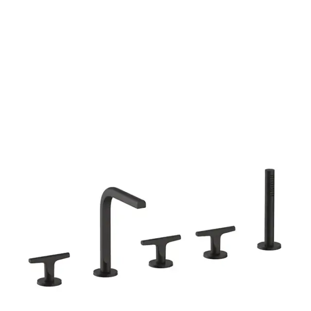 Fantini Sailing Смеситель для на борт ванны, на 5 отверстий, с изливом, ручным душем и шлангом 150см., цвет: Deep Black PVD