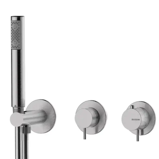 Bossini Nobu Встраиваемый термостат. смеситель для душа, с перекл.на 2 вых, душ. набор Zen-Inox с гибким шлангом Cromolux 150 см., цвет: нержавеющая сталь