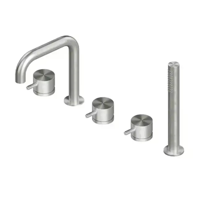 QuadroDesign Source Смеситель на борт ванны, на 5 отв., с ручным дуешм, цвет: brushed stainless steel