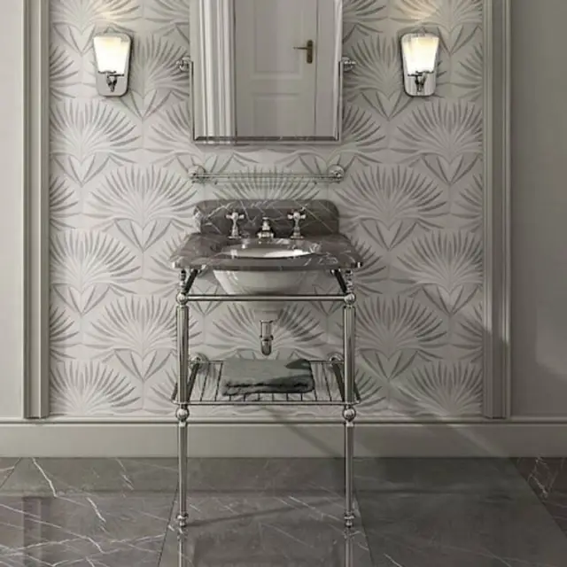 Devon&Devon Season Консоль со столешницей из мрамора серый гранит 60х58хH95.5см, металлическая структура с полочкой решеткой, напольная, цвет хром