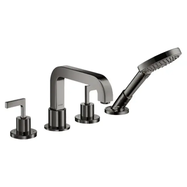 Axor Citterio Смеситель на борт ванны, на 4 отв., ручка: рычаг, с ручным душем, цвет: полированный черный хром