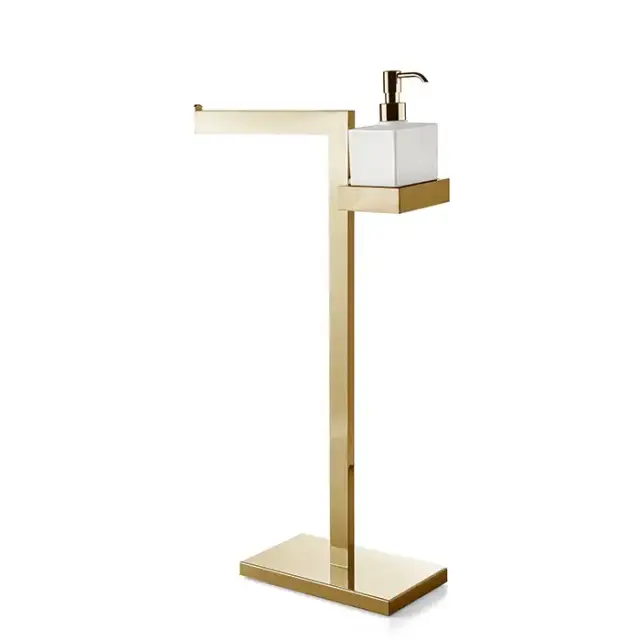 3SC SK Напольная стойка, 63см, с полотенцедержателем и дозатором для жидкого мыла, цвет: золото 24к. Lucido