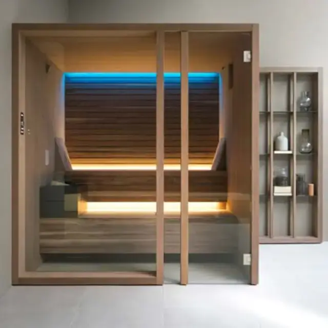 Effegibi Yoku S Glass Био-Сауна 174x170х214см, угловая DX, цвет: термообработанная древесина