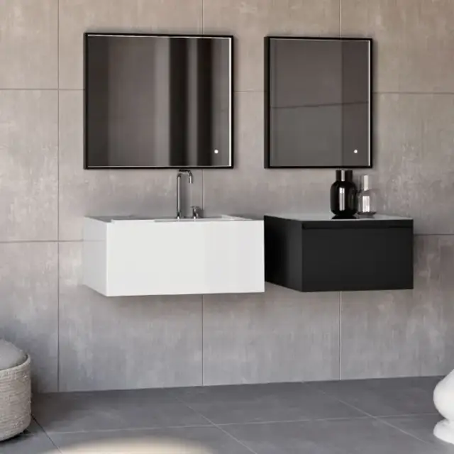 Kerasan Kanaal Тумба подвесная 60х46.5см, с 1 ящиком, стеклянная столешница, цвет: черный матовый