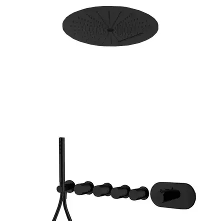 Fima Carlo Frattini Sistemi doccia Душевая Система с верхним душем 40см., смеситель термостатический, с ручным душем, на 4 выхода, цвет: черный матовый