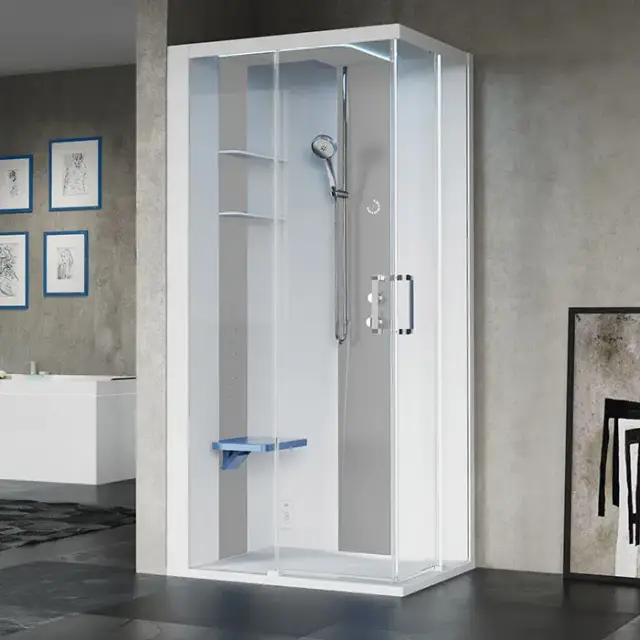 Novellini Skill A Душевая кабина 100х80х217.5cмм., Sx, Essential, поддон 12.5см., с термостатическим смесителем, стекло, цвет: белый глянц/Light grey