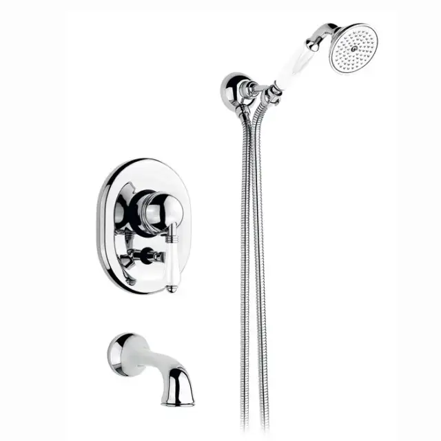 Nicolazzi P.m. Blanc Смеситель для ванны однорычажный, встраиваемый, с изливом 160мм и ручным душем, ручки белая керамика, цвет: хром