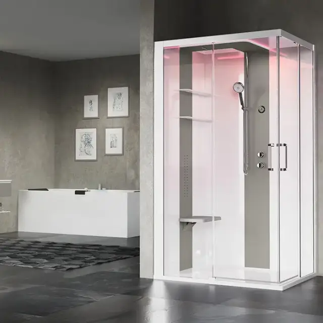 Novellini Skill A Душевая кабина 120х90х217.5cмм., Sx, Essential, поддон 12.5см., с термостатическим смесителем, стекло, цвет: белый глянц/Light grey