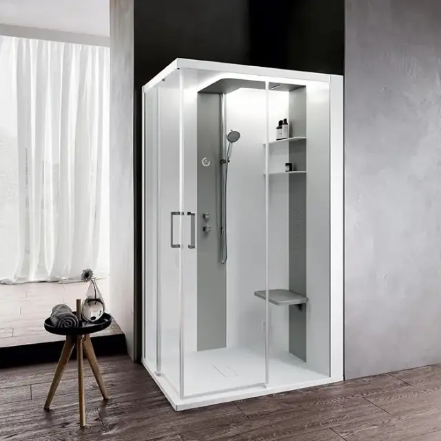 Novellini Skill A Душевая кабина 120х100х217.5cмм., Dx, Essential, поддон 12.5см., с термостатическим смесителем, стекло, цвет: белый глянц/Light grey