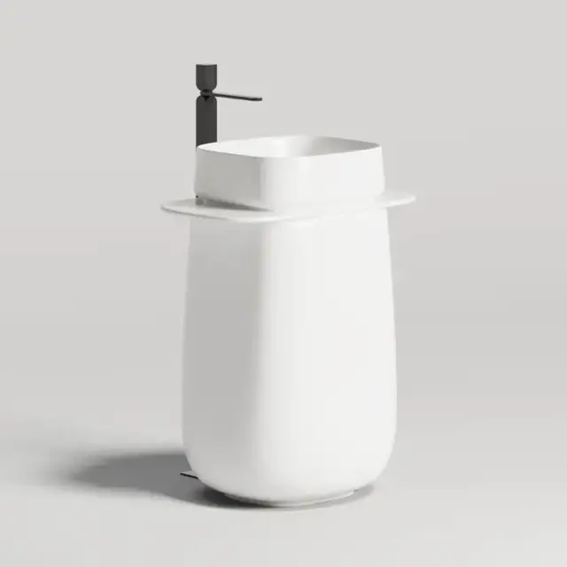 Salini Oriente Totem Раковина напольная, 70х49х90см, S-Sense, декор.накладка на слив, выпуск, сифон, цвет: белый матовый