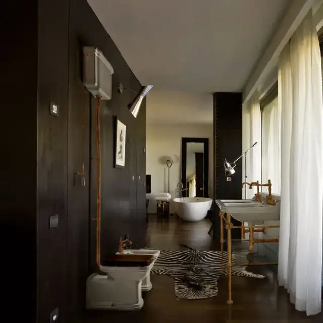 Kerasan Waldorf Унитаз  пристенный удлиненный, с высоким бачком- уст-ка на расстоянии 2см от стены и трубой, фурнитура бронза