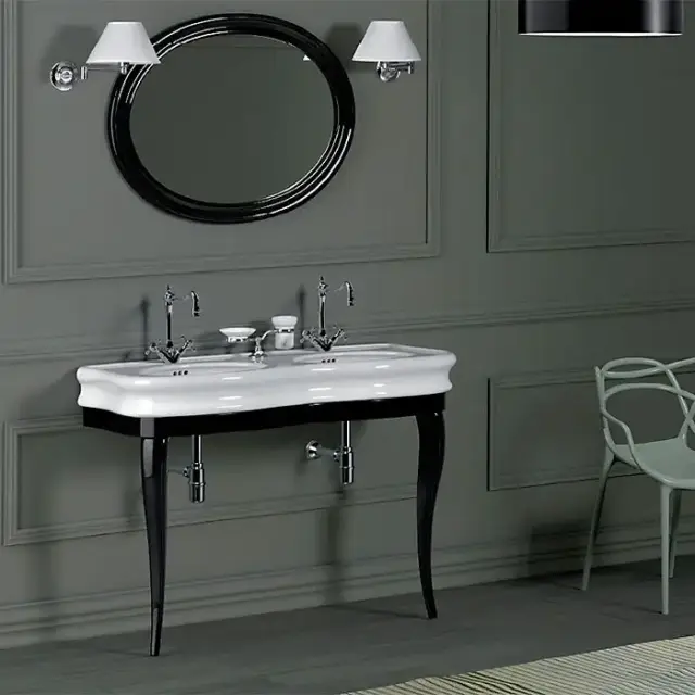 SIMAS Lante Комплект мебели, консоль 111х50.4см, с двойной раковиной на 2 отв., зеркало овальное, напольный, цвет: черный