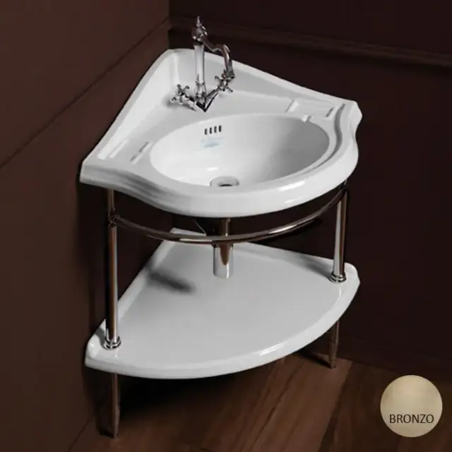 SIMAS Arcade Консоль угловая 75.5х61см, напольная,с подвесной белой раковиной на 1отв, и полкой, цвет: bronzo