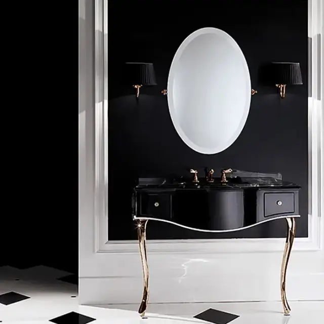 Devon&Devon Audrey, Комплект мебели мрамор: nero marquina, ножки золото, напольный, Цвет: чёрный с белым кантом,