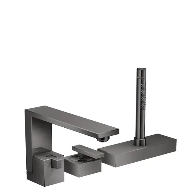 Axor Edge Смеситель на борт ванны, на 3 отв., с ручным душем, излив 210мм, алмазная огранка, цвет: черный