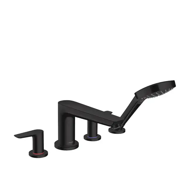 Hansgrohe Talis E Смеситель на борт ванны, на 4 отв, с ручным душем, излив 196мм, цвет: черный матовый