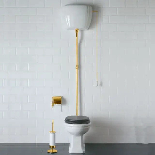 Globo Paestum Унитаз напольный 58х37,5см, слив в пол, с высоким бачком, трубой, цвет: белый/золото