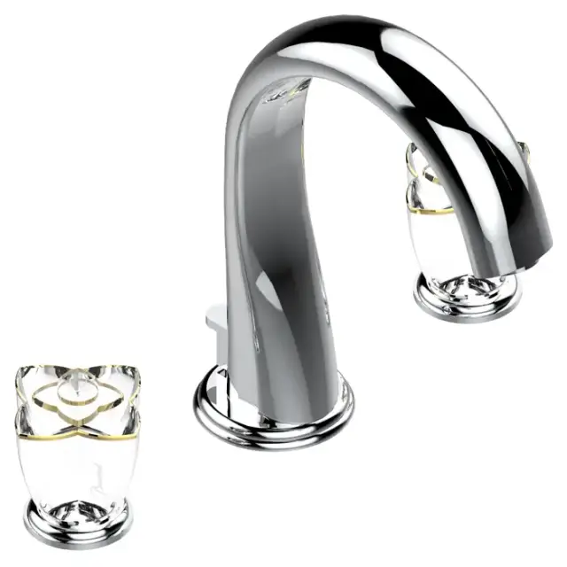 THG Petale de Cristal clair lisere dore Смеситель для раковины, 3 отв., цвет: хром/прозрачный хрусталь с золотым декором