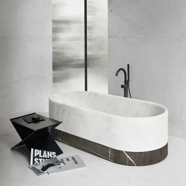 NOORTH milldue edition ROMA Ванна отдельностоящая 170x80хh50см, без перелива, с сифоном, цоколь Grafite, цвет: Bianco Carrara