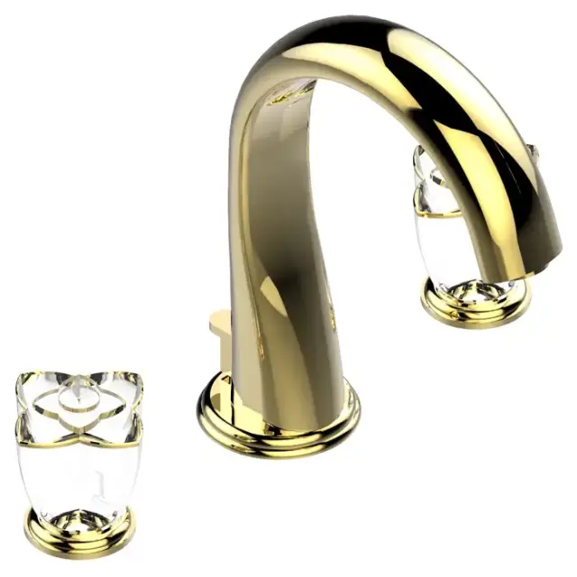 THG Petale de Cristal clair lisere dore Смеситель для раковины, 3 отв., цвет: золото/прозрачный хрусталь с золотым декором