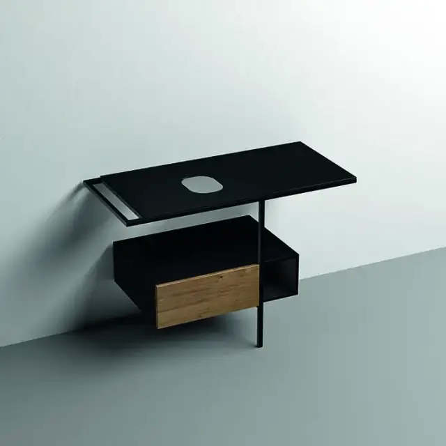 Kerasan Thelma Металлическая структура для раковины 108х74см, напольная, с полкой, ящиком, с 1 отв., полотенцедержателем, цвет: черный матовый