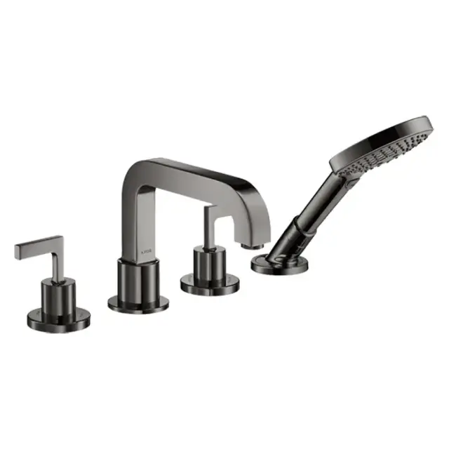 Axor Citterio Смеситель на борт ванны, на 4 отв., с ручкой: рычаг, с ручным душем, цвет: полированный черный хром