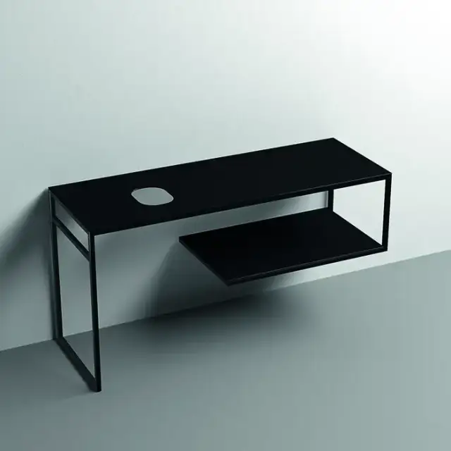 Kerasan Louise Металлическая структура для раковины 140х74см, напольная, с полкой, с 1 отв., с полотенцедержателем, цвет: черный матовый