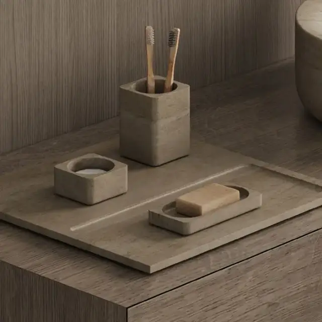 Dea Design Marble Контейнер для ватных дисков, настольный, из мрамора, 8х8хh4см., цвет: Travertine