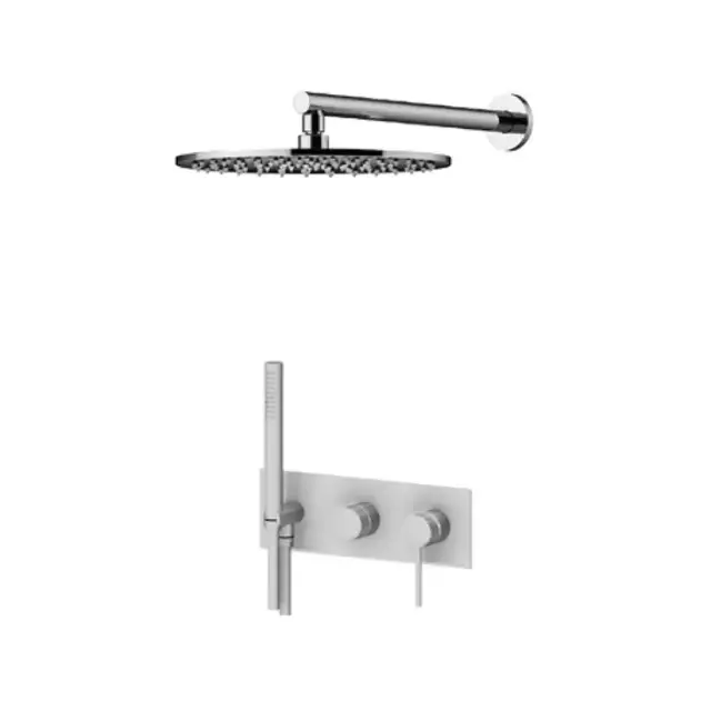 Gattoni Circle One Комплект для душа, со смесителем на 2 вых, ручной лейкой и верхним душем 25см, цвет: хром