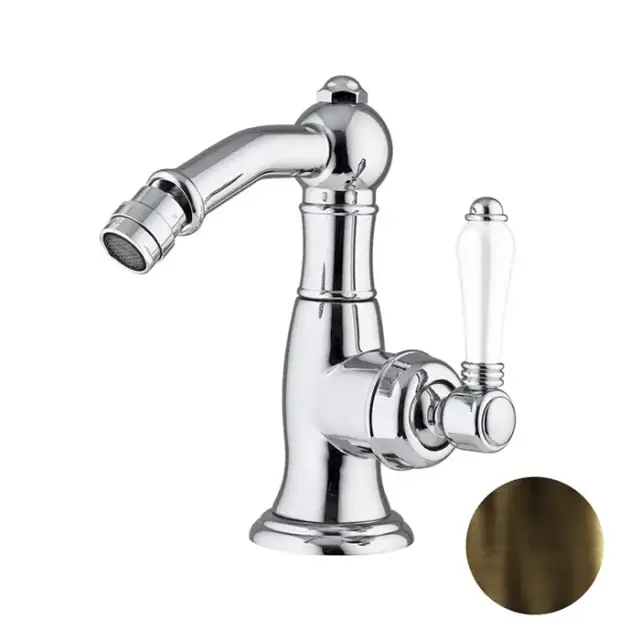 Nicolazzi P.m. Blanc Смеситель для биде, на 1 отв, с донным клапаном, излив: 127 мм, ручки белая керамика, цвет: тёмная бронза