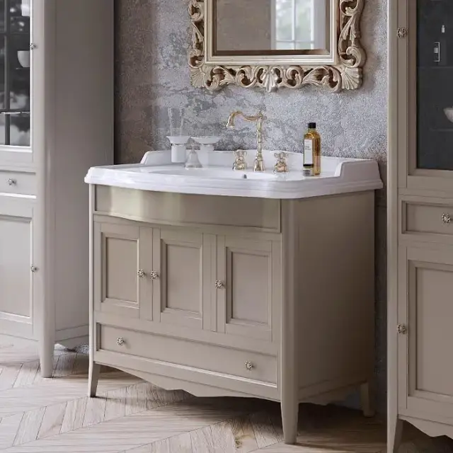 TW Veronica, База с раковиной Simas AR874bi*1 105x56см, с 1отв., 3 расп. дв. и 1ящик, доводч. Blum, ручки: Riflesso бронза, напольная, цвет: TORTORA