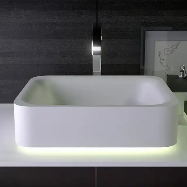 KNIEF Shine Раковина 50х40х15 см, без отв., накладная, без перелива, с LED подсветкой, цвет: белый матовый
