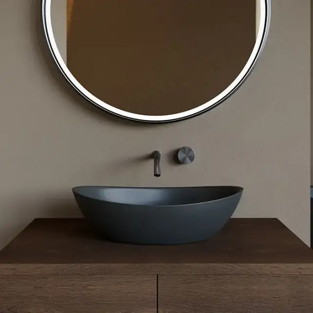 Salini NOEMI  Раковина накладная 56х34х15см, без отв., без перелива, материал: S-Stone, цвет: RAL9011 матовый