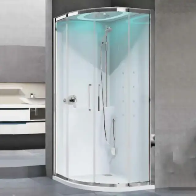 Novellini EON R Душевая кабина 90х90х236.5см., турец баня, смесит термостатич, гидром, верхн душ, подсв, стенки белые глянц, фурн хром, стекло прозр