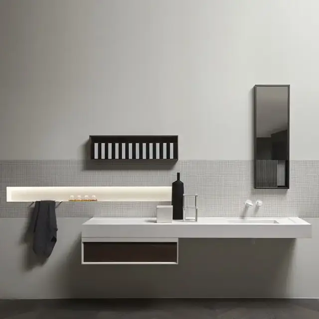 Antonio Lupi Bemade Комплект подвесной мебели с тумбой под раковину, раковиной Graffio, зеркалом Tratteggio, повдесным шкафом, 72 см, цвет: белый матовый