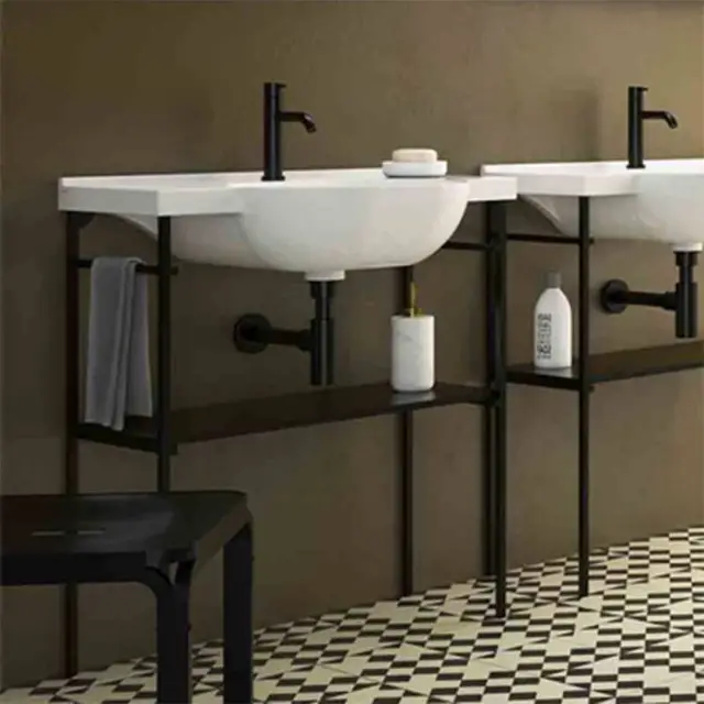 Globo Mode Консоль металлическая напольная 76.7x31.5xh85.5 см, для раковины ME080, цвет: черный матовый