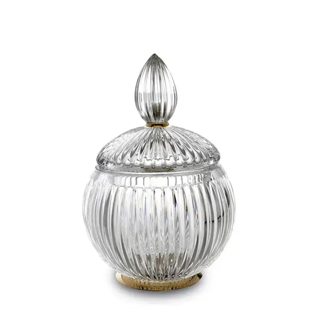 3SC Elegance Баночка универсальная, D=12/h18 см, с крышкой, настольная, цвет: прозрачный хрусталь/золото 24к. opaco