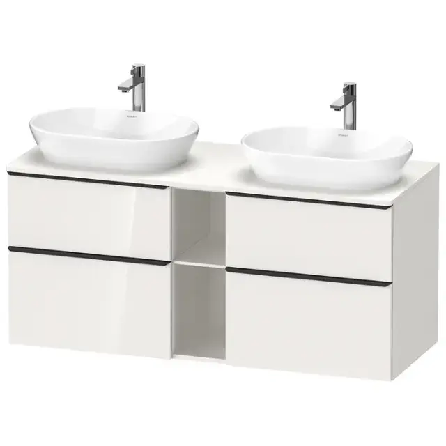 Duravit D-Neo Тумбочка подвесная 64.4x140x55 см, 2 раковины, 2 ящика, цвет: белый высокоглянцевый
